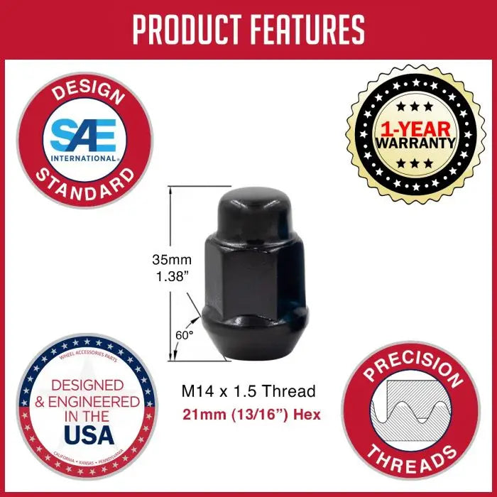 Revolution Designed For Durability Lug Nut 56K548Black - Blg 13 16 M14 20 BK 56K548BLK