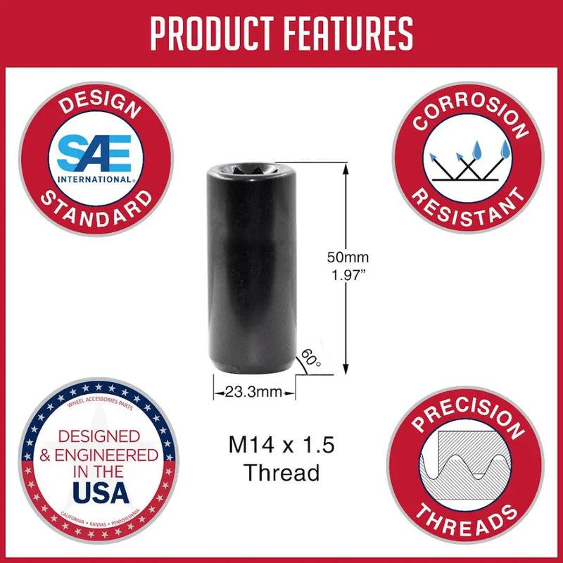 Revolution 781148XLBLK Lug Nut - Black XL