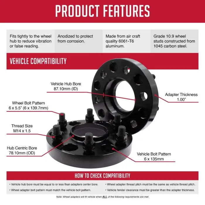 Revolution CNC Lathes And Milling Machines Wheel Adapter 6135-6550H-A - Adap-6X135-5.5 1.0 87 78.1 M14