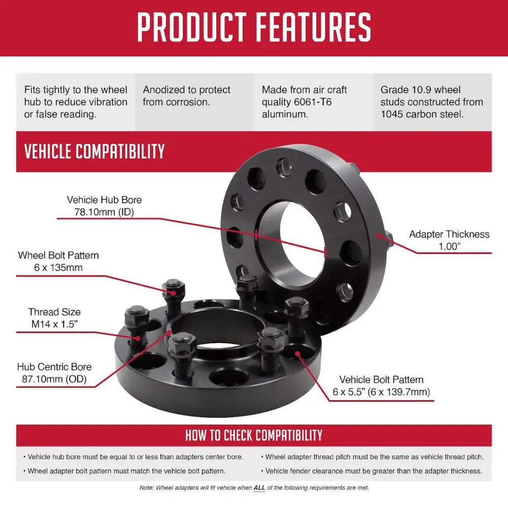 Revolution CNC Lathes And Milling Machines Wheel Adapter 6550-6135H-A - Adap-6X5.5-135 1.5 78.1 87 M14