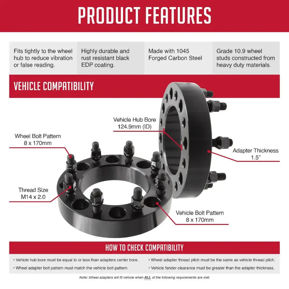 Revolution CNC Lathes And Milling Machines Wheel Adapter 8170-8170HSR-C142 - Adap-Steel -Steel 8X170 1.5 124 14