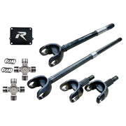 Automotive drivetrain components like driveshafts and universal joints for Jeep Wrangler in revolution gear chromoly discovery series