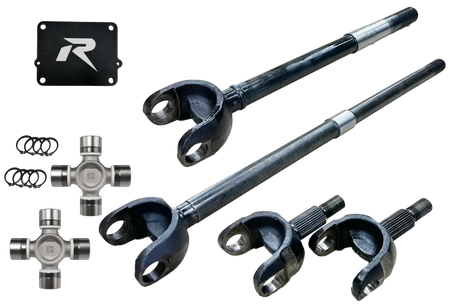 Automotive drivetrain components like driveshafts and universal joints for Jeep Wrangler in revolution gear chromoly discovery series