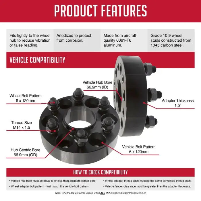 Revolution Increased Stability And Handling Wheel Adapter 6120-6120H-C - Adap-6X120 1.50 66.9 M14