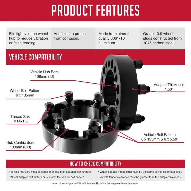 Revolution Increased Stability And Handling Wheel Adapter 6550/135-6135-CF - 6X5.5 135-135 1.5 M110 M14