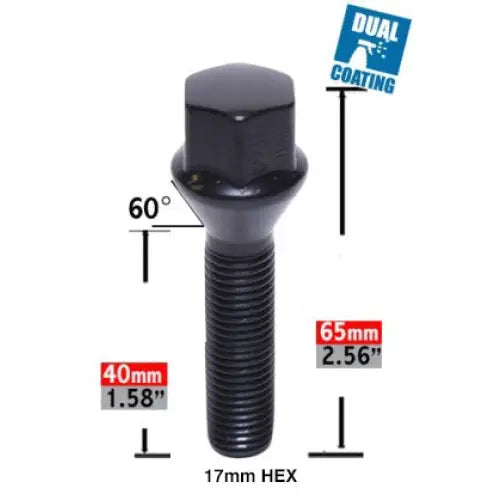 Revolution One Piece Solid Design Lug Bolt 84K556-40Black - Blt M17 M14X40 20 BK 84K556-40BLK