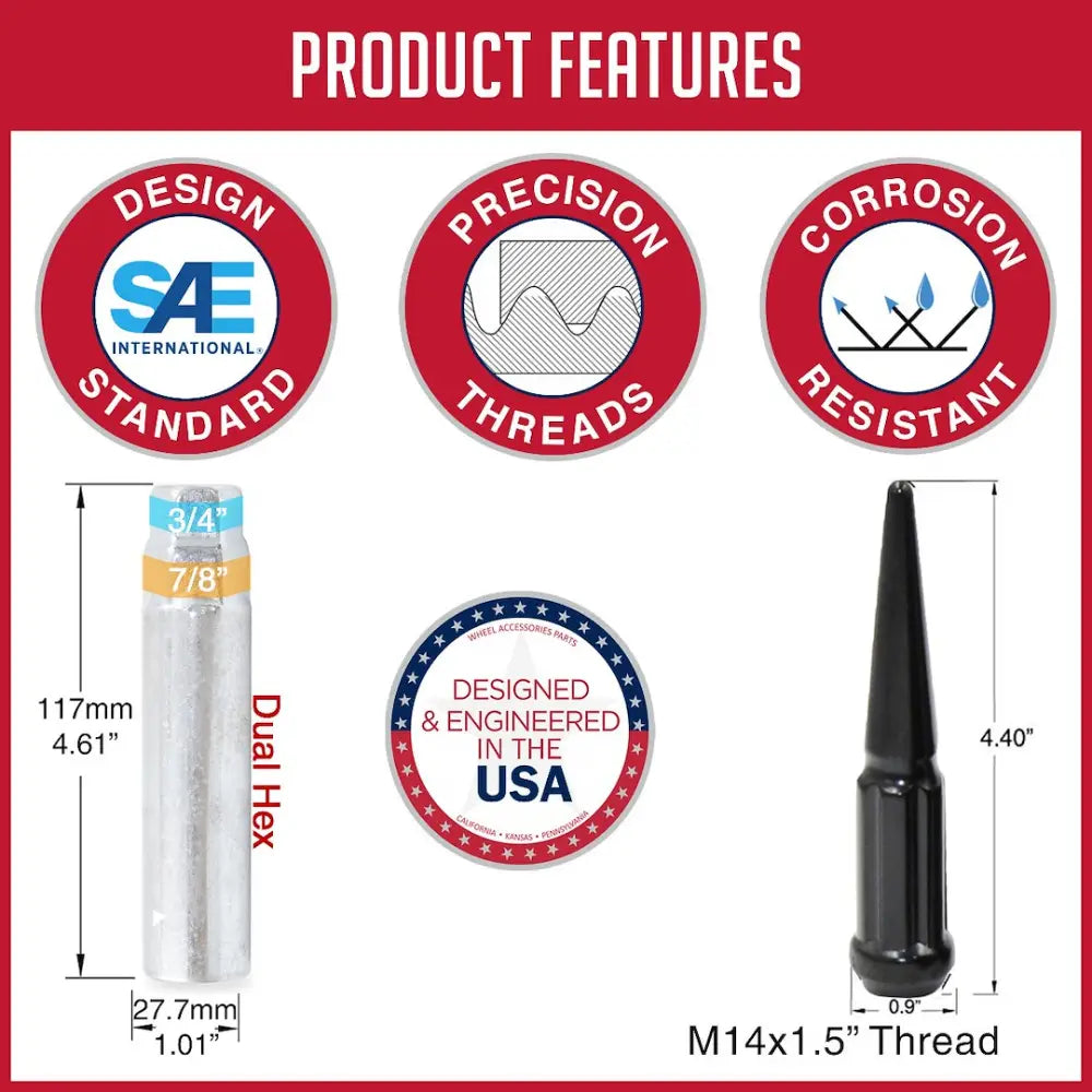 Revolution One Piece Solid Design Lug Nut 251648Black - Spike M14 24 BK 251648BLK