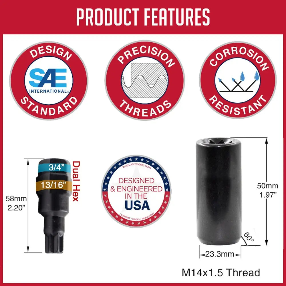 Revolution One Piece Solid Design Lug Nut 78K548XLBLK - XL Tune Side M14 20 BK
