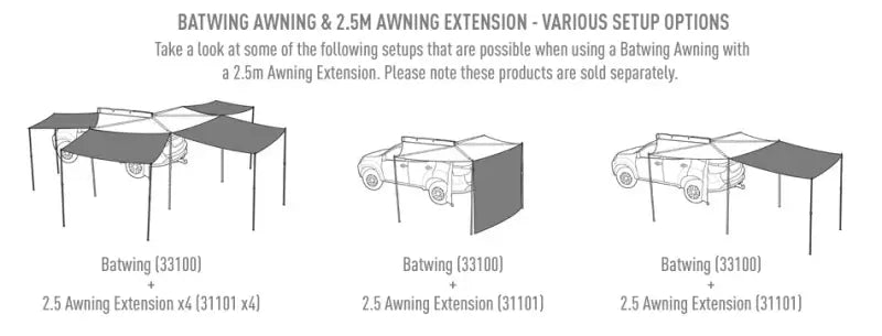 Batwing sunseeker awning setup options with Rhino-Rack Batwing Sunseeker Awning Extension