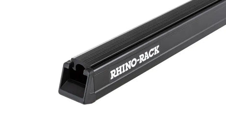 Heavy duty black Rhino-Rack roof rack bar with textured grip and brackets, 65 inches