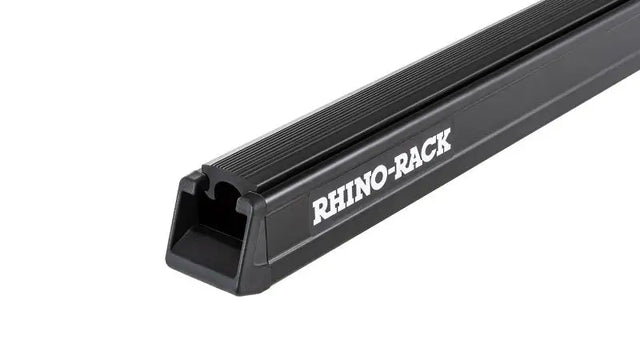 Heavy duty black Rhino-Rack roof rack bar with textured grip and brackets, 65 inches