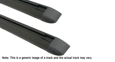Dark-colored Jeep Wrangler RTC tracks with end caps and hardware for easy install