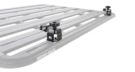 Rhino-Rack Pioneer High Lifting Jack Holder Bracket Set (Top Mount) securely attached to a Rhino-Rack Pioneer System.
