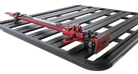 Rhino-Rack Pioneer High Lifting Jack Holder Bracket Set (Top Mount) attached to a Rhino-Rack Pioneer System.