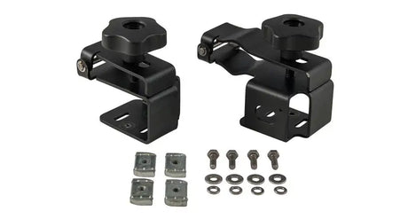 Rhino-Rack Pioneer High Lifting Jack Holder Bracket Set (Top Mount) - Black brackets with mounting hardware.