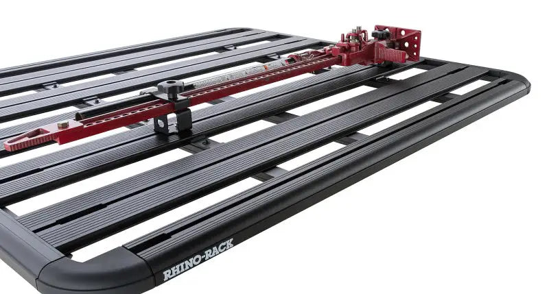 Rhino-Rack Pioneer High Lifting Jack Holder Bracket Set (Top Mount) attached to Pioneer System rooftop platform.