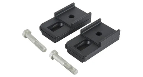 Two black pioneer leg height spacers with bolts for Rhino-Rack Pioneer Leg Height setup