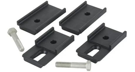 Black metal mounting hardware for Pioneer Leg Height Spacer pair on Rhino-Rack Pioneer Leg