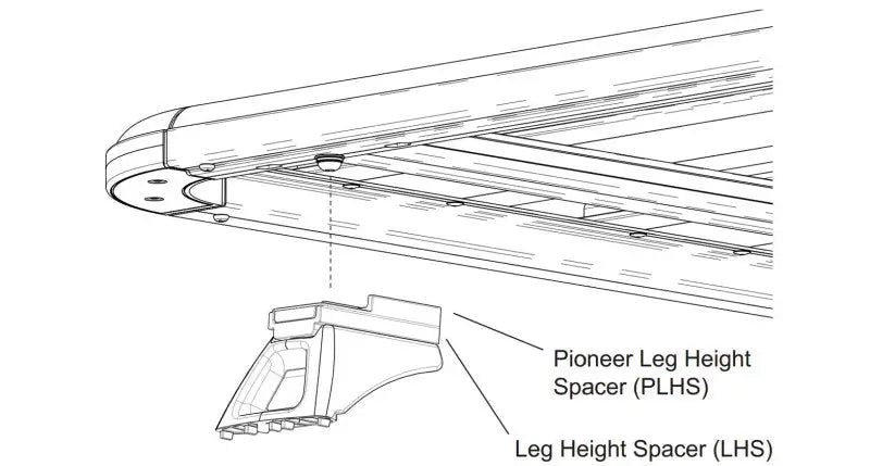 Rhino-Rack Pioneer Leg Height Spacer showing perfect pioneer leg height adjustment