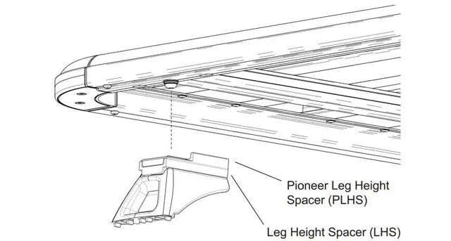 Rhino-Rack Pioneer Leg Height Spacer showing perfect pioneer leg height adjustment