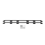 Black metal running boards with mounting hardware for Rhino Rack Pioneer Side Rails