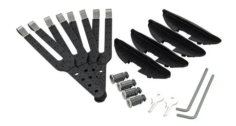 Black Rhino-Rack StealthBar hardware kit with mounts, locks, keys, and wrenches