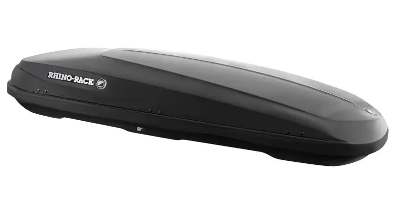 Rhino Rack Zenith Cargo Box 400L - Black and Gray, Aerodynamic Design, Dual Side Opening for Easy Access, High-Quality Weather-Resistant Material.