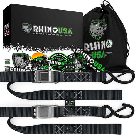 Rhino USA Cambuckle Motorcycle Tiedown Straps 2-Pack (Black) 1.5In X 8Ft - Rhino USA
