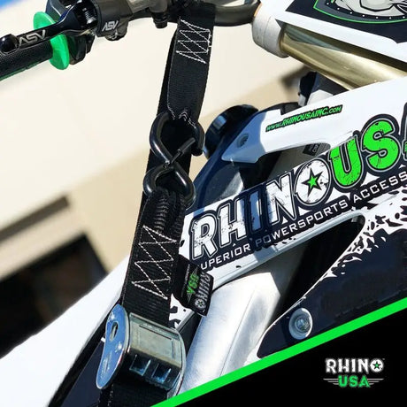 Rhino USA Cambuckle Motorcycle Tiedown Straps 2-Pack (Black) 1.5In X 8Ft - Rhino USA