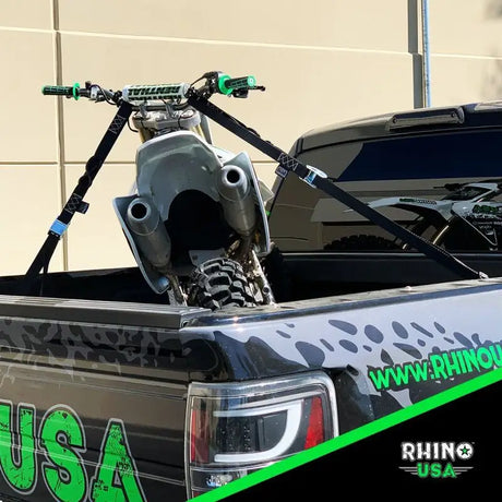 Rhino USA Cambuckle Motorcycle Tiedown Straps 2-Pack (Green) 1.5In X 8Ft - Rhino USA