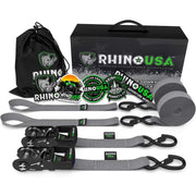 Rhino USA Heavy Duty Ratchet Tie-Downs 2-Pack (Gray) 1.6In X 8Ft - Rhino USA