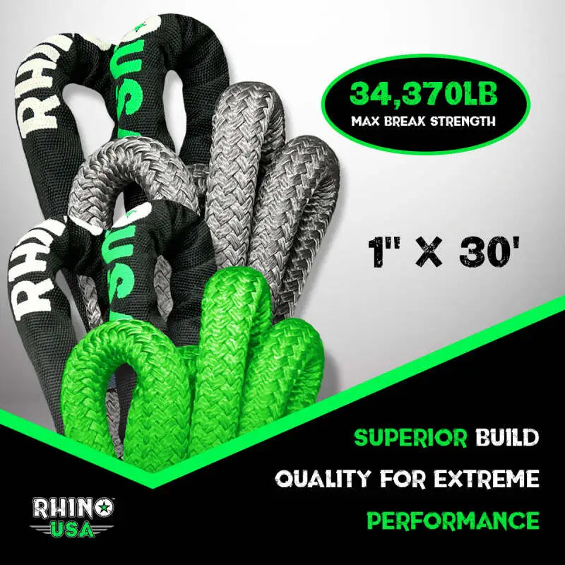 Rhino USA Kinetic Energy Recovery Rope (1In X 30Ft) Gray - Rhino USA