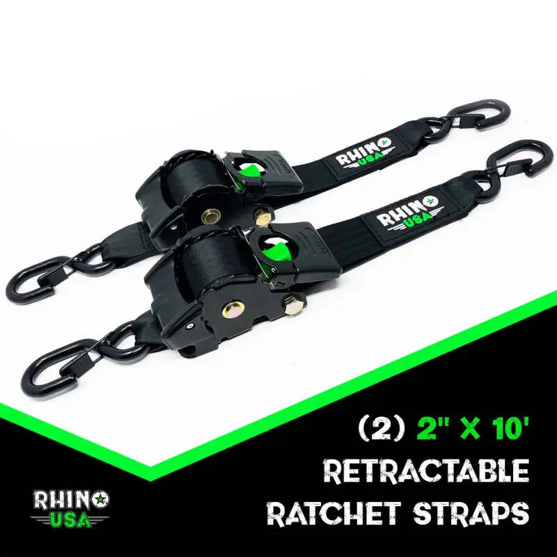 Rhino USA Retractable Ratchet Straps (2Pk 2Inx10Ft) Blue - Rhino USA