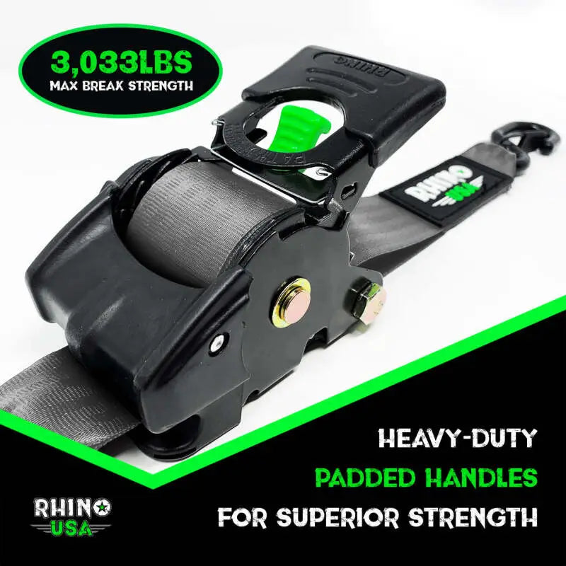 Rhino USA Retractable Ratchet Straps (2Pk 2Inx10Ft) Gray - Rhino USA
