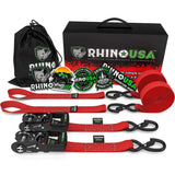 Rhino USA Heavy Duty Ratchet Tie-Downs 2-Pack (Red) 1.6In X 8Ft - Rhino USA