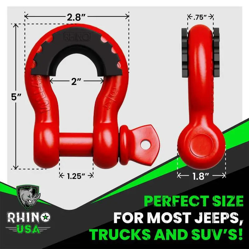 Rhino USA 3/4In D-Ring Shackle Set (2-Pack)(White) - Rhino USA