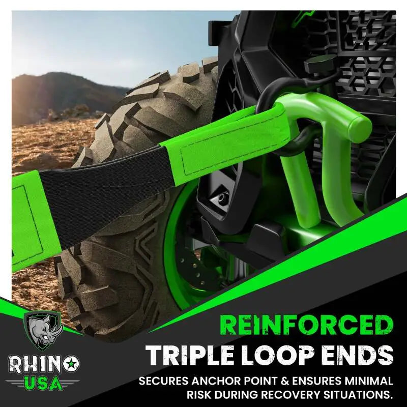 Rhino USA Recovery Tow Strap 3Inx20Ft (Green) - Rhino USA
