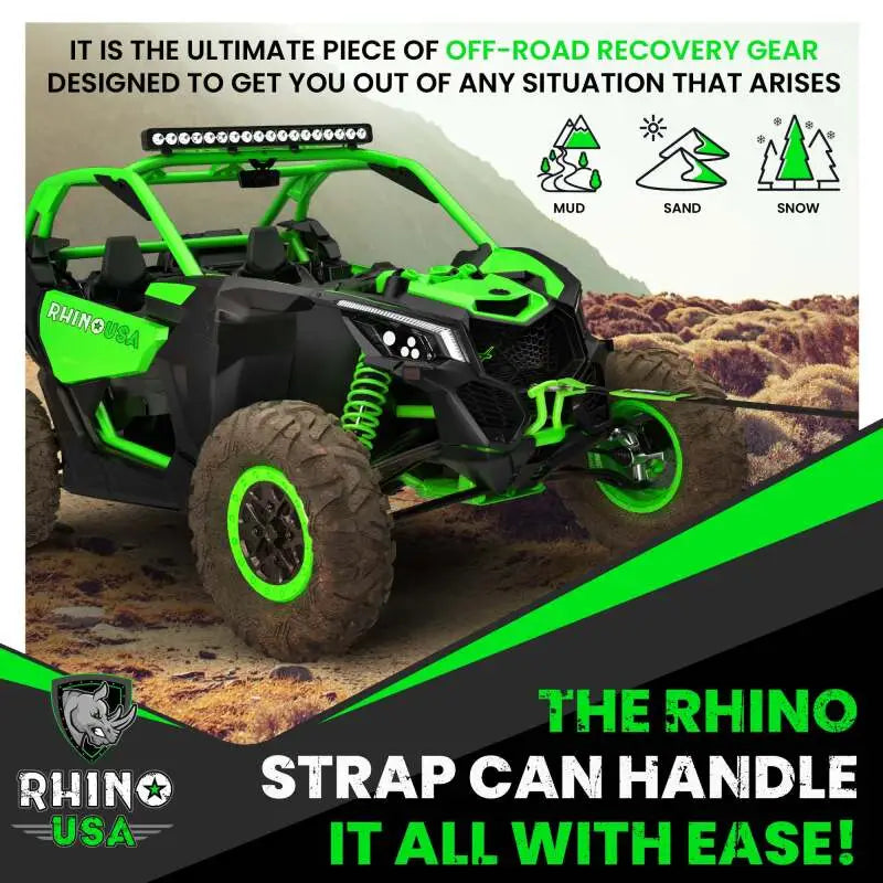 Rhino USA Recovery Tow Strap 3Inx20Ft (Green) - Rhino USA