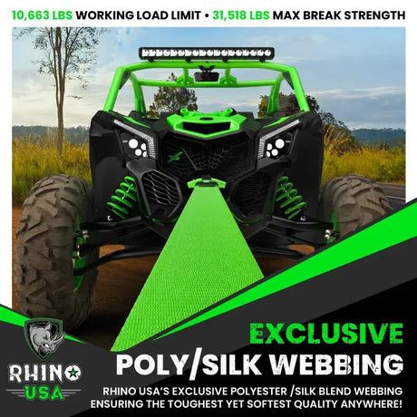 Rhino USA Recovery Tow Strap 3Inx30Ft (Green) - Rhino USA