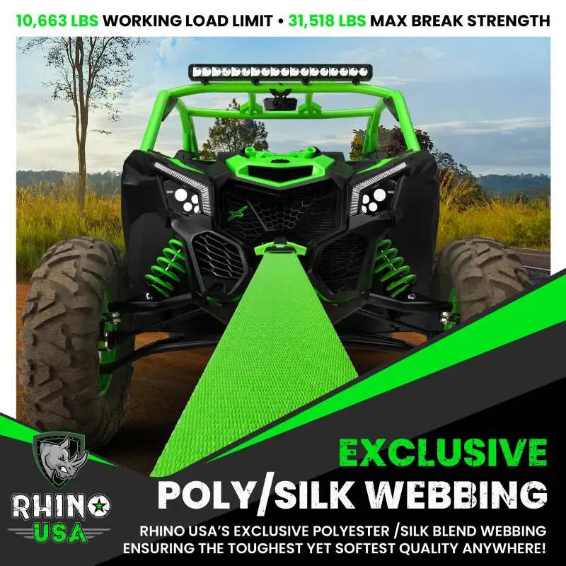 Rhino USA Recovery Tow Strap 3Inx30Ft (Green) - Rhino USA