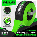 Rhino USA Recovery Tow Strap 3Inx30Ft (Green) - Rhino USA