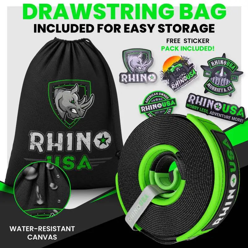 Rhino USA Recovery Tow Strap 3Inx30Ft (Green) - Rhino USA