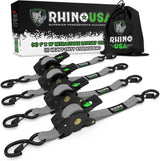 Rhino USA Retractable Ratchet Straps (4Pk 1Inx10Ft) (Gray) - Rhino USA