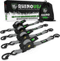 Rhino USA Retractable Ratchet Straps (4Pk 1Inx10Ft) (Gray) - Rhino USA