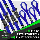 Rhino USA Medium Duty Ratchet Strap Tie-Down 4-Pack (Blue) - Rhino USA
