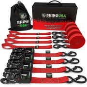 Rhino USA Heavy Duty Ratchet Tie-Down 4-Pack (Red) 1.6In X 8Ft - Rhino USA