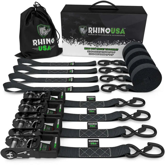 Rhino USA Heavy Duty Ratchet Tie-Down 4-Pack Black 1.6In X 15Ft - Rhino USA