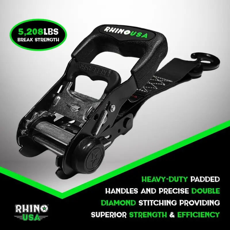 Rhino USA Heavy Duty Ratchet Tie-Down 4-Pack (Green) 1.6In X 8Ft - Rhino USA