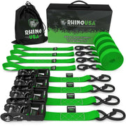 Rhino USA Heavy Duty Ratchet Tie-Down 4-Pack (Green) 1.6In X 8Ft - Rhino USA