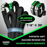 Rhino USA 7/8In X 30Ft Kinetic Rope Recovery Kit W/Soft Shackles (Black) - Rhino USA